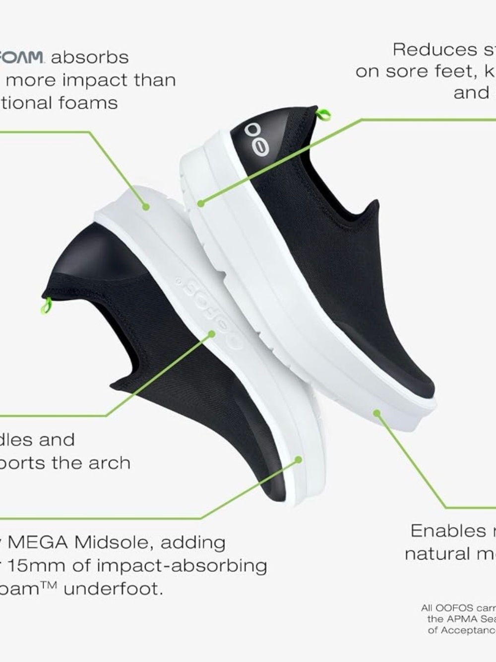 OOFOS Black Slip-On Platform Sneakers with White Sole - Picture 3 of 11
